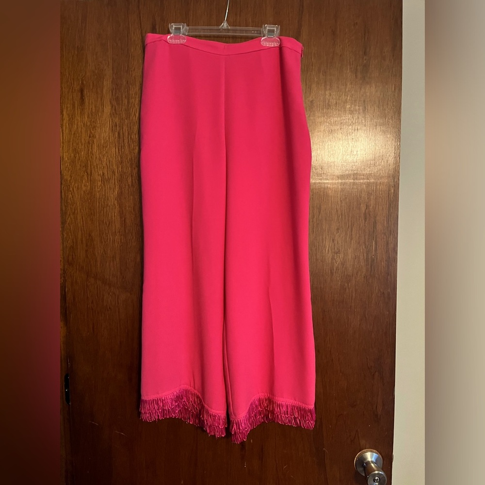 Barbie pink Trina Turk pants with fringe. Size 4.